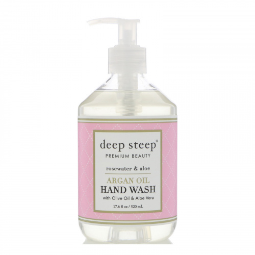 Deep Steep, Жидкое мыло для рук на основе арганового масла, с розовой водой и алоэ, 17,6 жидкой унции (520 мл)