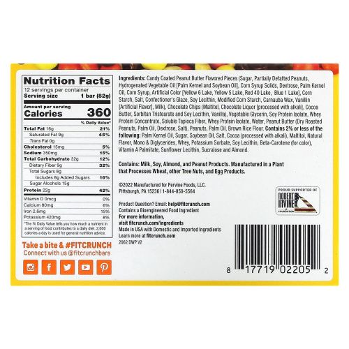 FITCRUNCH, Батончик из загруженного протеина, со вкусом арахисовой пасты, 12 батончиков, по 2,89 (82 г)