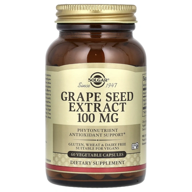 Solgar, Экстракт виноградной косточки, 100 мг, 60 вегетарианских капсул