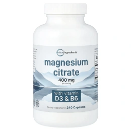 Micro Ingredients, цитрат магния с витаминами D3 и B6, 240 капсул