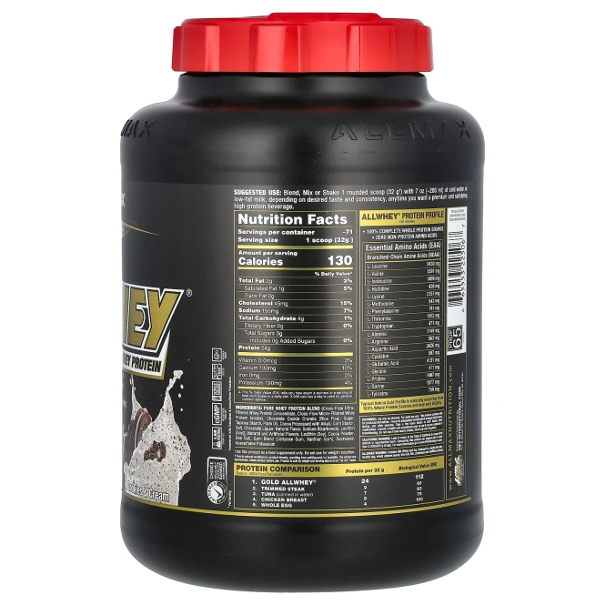 ALLMAX Nutrition, AllWhey Gold, 100% сывороточный протеин + Изолят сывороточного протеина превосходного качества, печенье и сливки, 5 ф. (2,27 кг)