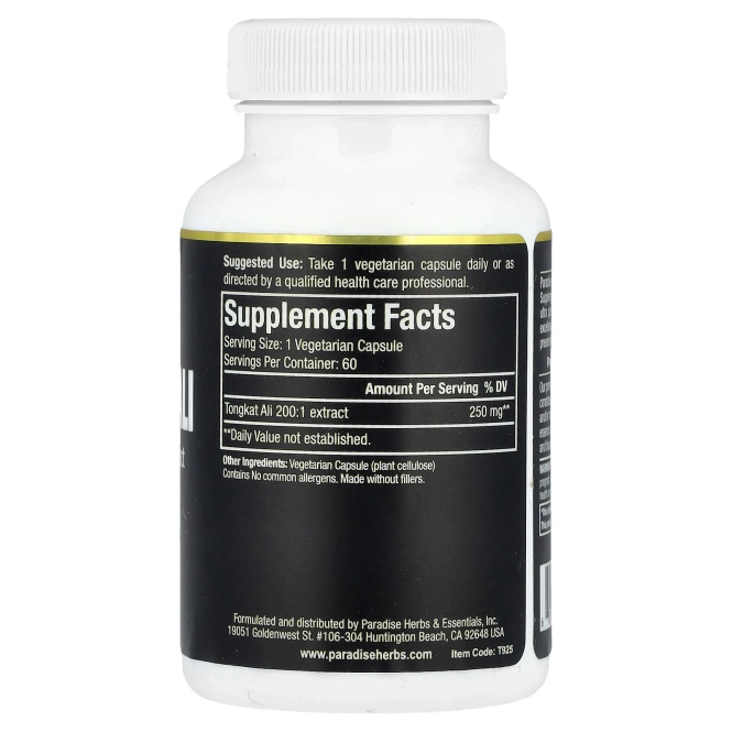 Paradise Herbs, Тонгкат Али, 60 капсул (250 мг в каждой капсуле)