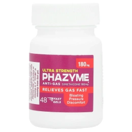 Phazyme, симетикон, против газообразования, с повышенной силой действия, 180 мг, 48 быстрорастворимых капсул