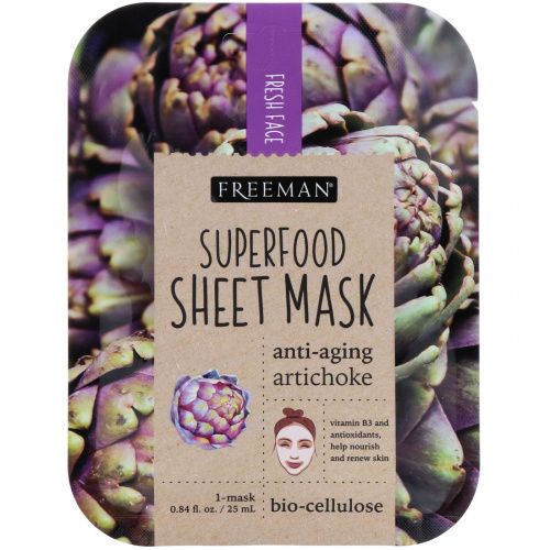 Freeman Beauty, Тканевая маска с суперфудом, антивозрастной артишок, 1 маска, 0,84 ж. унц. (25 мл)