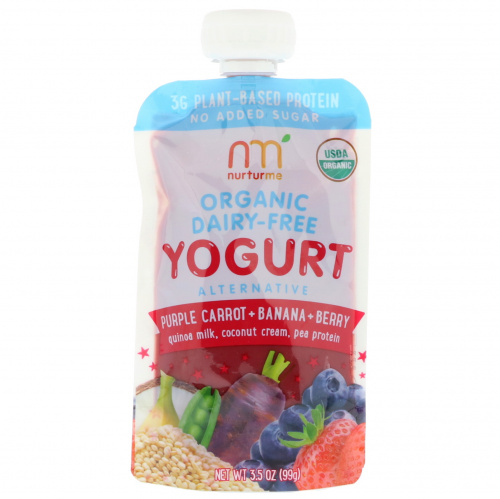 NurturMe, Organic Yogurt Alternative, Purple Carrot + Banana + Berry, 4 Pouches, 3.5 oz (99 g) Each
