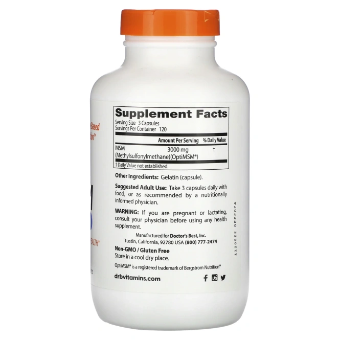 Doctor's Best, Метилсульфонилметан с OptiMSM, 1000 мг, 360 капсул