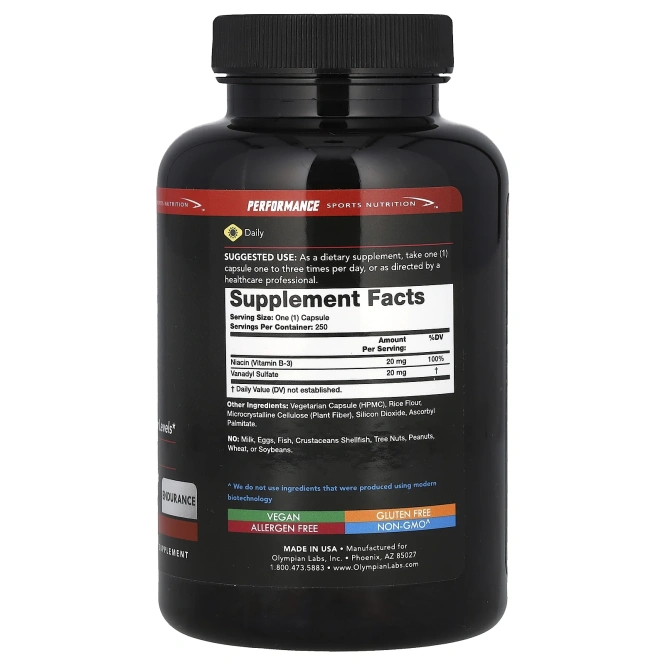 Olympian Labs, Ванадилсульфат (20 мг) с ниацином 250 капсул