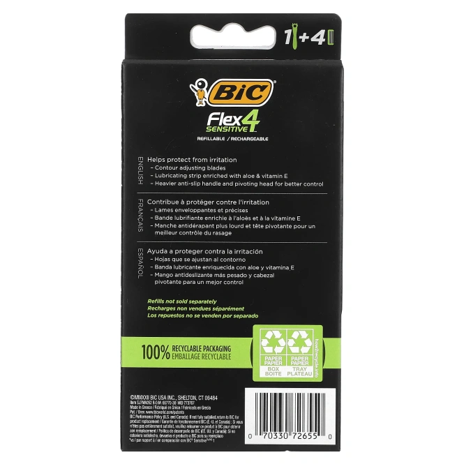 BIC, Flex 4 Sensitive, 1 станок, 4 картриджа