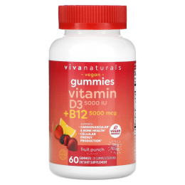 Viva Naturals, Витамины D3 и B12, фруктовый пунш, 60 жевательных таблеток