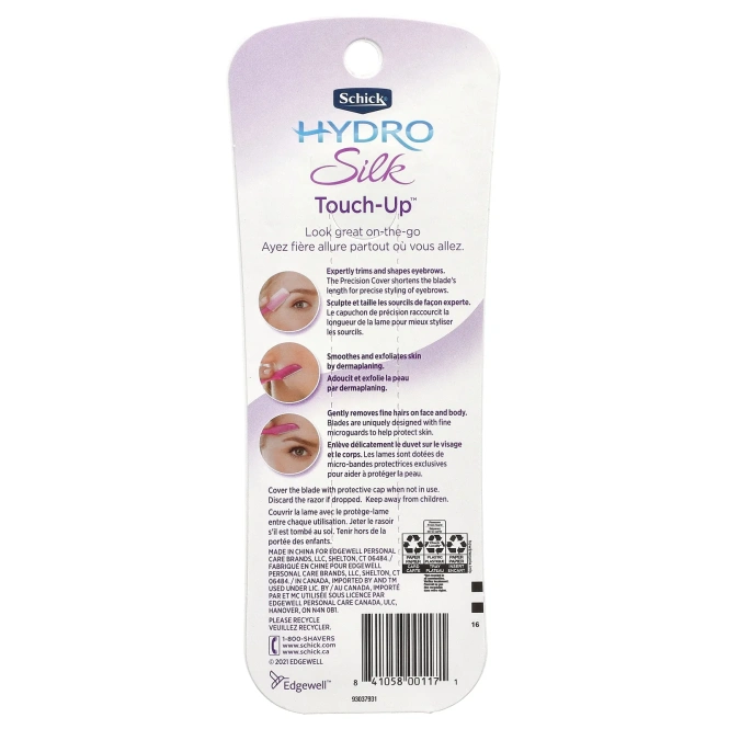 Schick, Hydro Silk Touch Up, разные цвета, 3 одноразовые бритвы