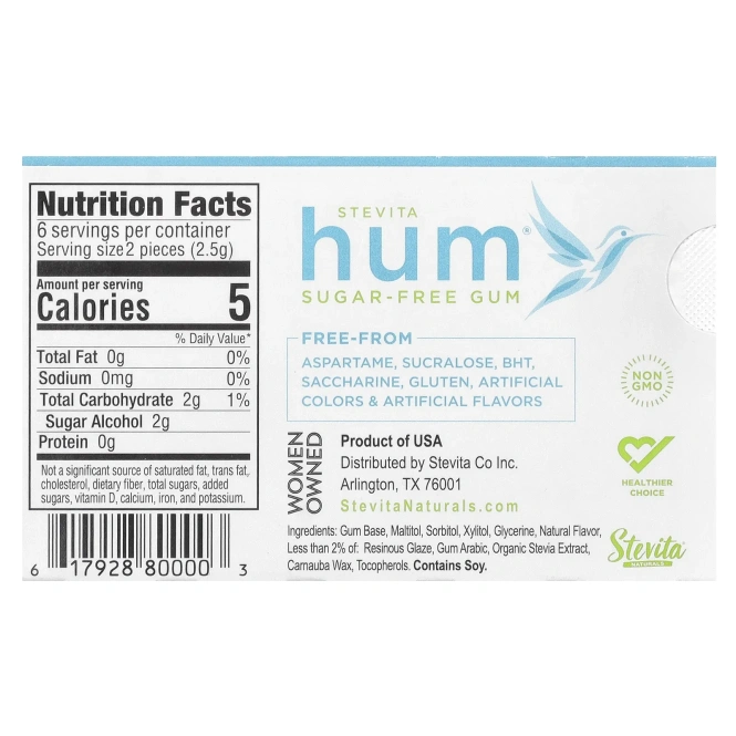 Stevita Naturals, Hum®, жевательная резинка без сахара, перечная мята, 12 шт.