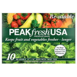 PEAKfresh USA, Многоразовые пакеты для хранения продуктов, 10 - 12 x 16 дюймов, с проволочным креплением