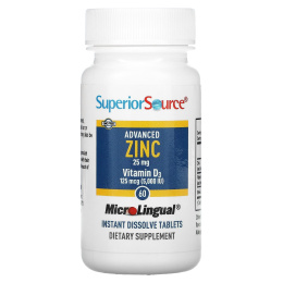Superior Source, Advanced Zinc, витамин D3, 60 быстрорастворимых таблеток MicroLingual