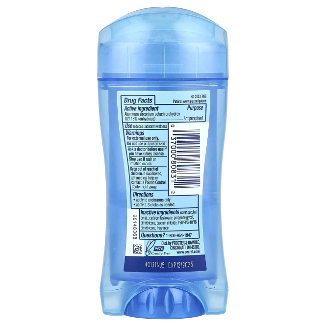 Secret, Outlast, прозрачный дезодорант-гель без отдушки, действующий 48 часов, 73 г (2,6 унций)