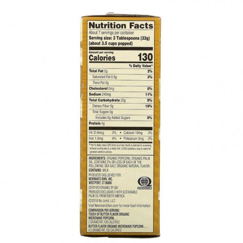Newman's Own Organics, Органический попкорн в микроволновой печи, светлое масло, 3 пакетика по 79 г (2,8 унции)