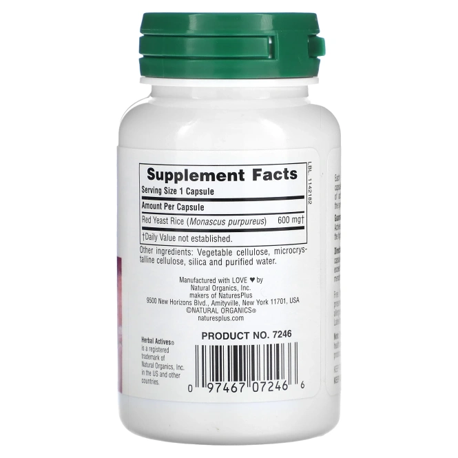 NaturesPlus, Herbal Actives, красный дрожжевой рис, 600 мг, 60 веганских капсул
