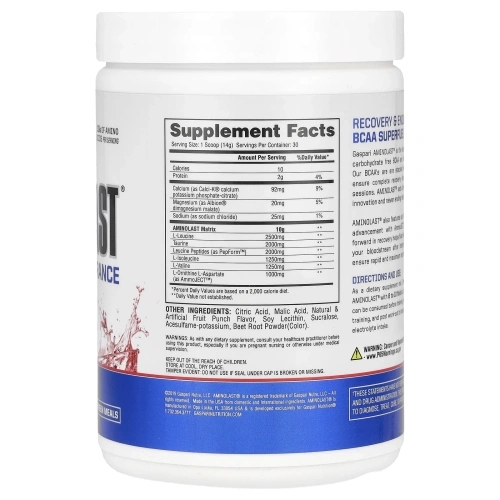 Gaspari Nutrition, Aminolast, супер-BCAA для восстановления и выносливости, фруктовый пунш, 420 г (14,8 унций)