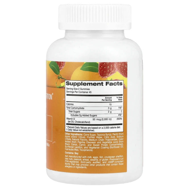 California Gold Nutrition, Органическое происхождение, пастилки с витамином D3, не содержат желатина и клейковины, смесь ароматов ягод и фруктов, 90 пастилок