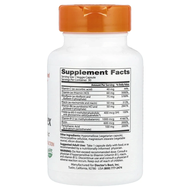 Doctor's Best B Complex with Quatrefolic, 30 вегетарианских капсул
