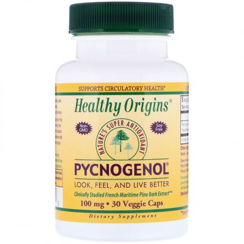 Healthy Origins, Пикногенол, 100 мг, 30 вегетарианских капсул