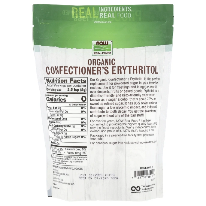 NOW Foods, Real Food, органический кондитерский эритрит, 454 г (1 фунт)