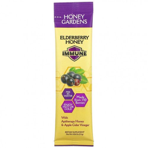 Honey Gardens, Мед из бузины, для иммунитета, 5 пакетиков по 7,4 г (0,26 унции)