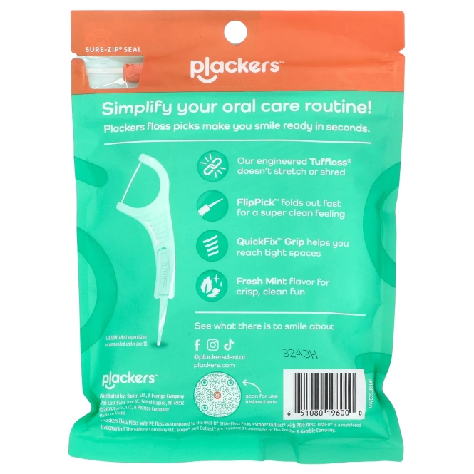 Plackers, Micro Mint, зубочистки с нитью, мята, 90 шт.