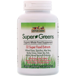 Country Farms, Super Greens, Whole Food Supplement, 60 Vegetable Capsules