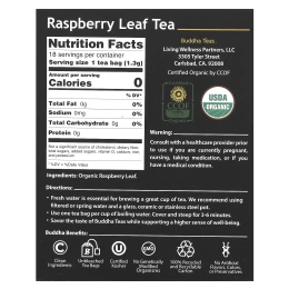 Buddha Teas, Органический травяной чай, листья малины, без кофеина, 18 чайных пакетиков, 24 г (0,83 унции)