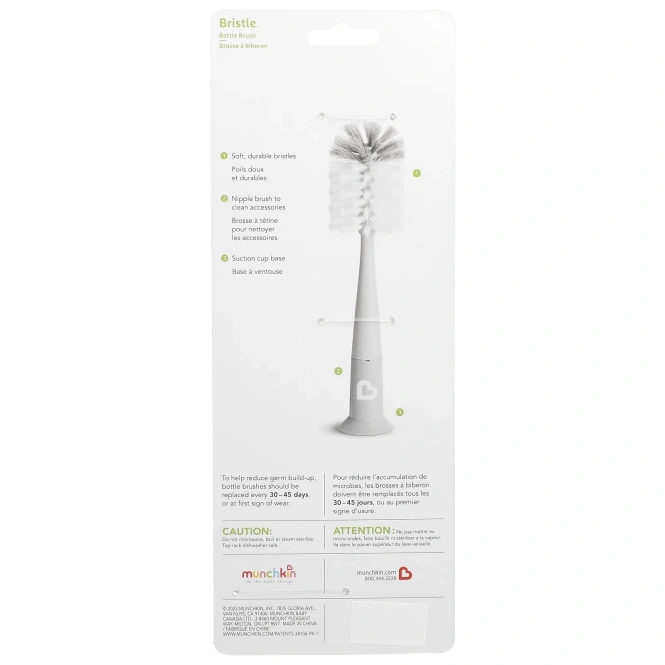 Munchkin, Бутылочная щетка Bristle ™, серая, 2 шт. В упаковке