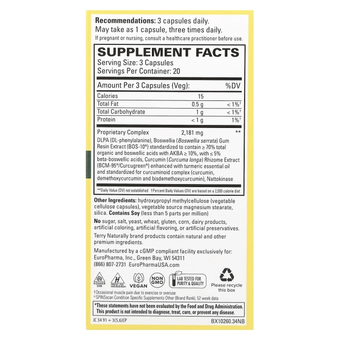 Terry Naturally, Curamin, обезболивающее, 60 капсул