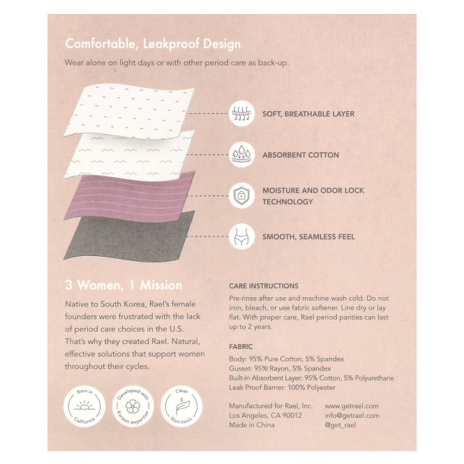 Rael, Многоразовое нижнее белье, бикини, очень большое, черное, 1 шт.