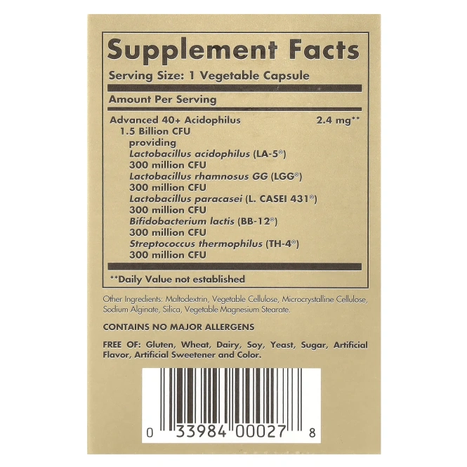 Solgar, Advanced 40+ Acidophilus, 60 растительных капсул