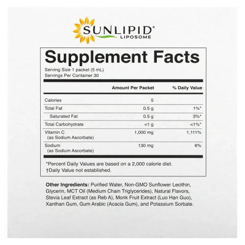 SunLipid, липосомальный витамин C, с натуральными ароматизаторами, 30 пакетиков по 5,0 мл (0,17 унции)