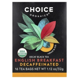 Choice Organic Teas, черный чай, «английский завтрак», без кофеина, 16 чайных пакетиков, 32 г (1,12 унции)