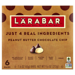 Larabar, The Original Real Fruit & Nut Bar™, арахисовая паста и шоколадная крошка, 6 батончиков по 45 г (1,6 унции)