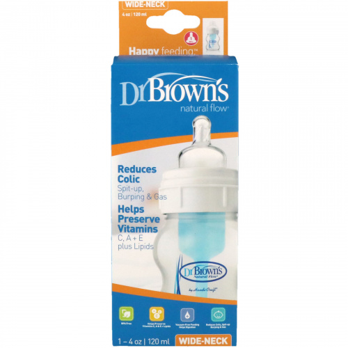 Dr. Brown's, Natural Flow, Wide-Neck, 0 + Months, 1 Bottle, 4 oz (120 ml)
