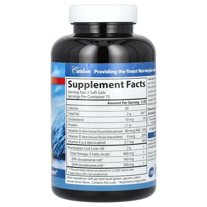 Carlson Labs, «Сокровища масла из печени трески», со слабым лимонным вкусом, 1000 мг, 150 мягких капсул