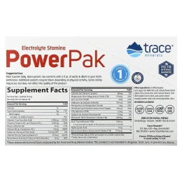Trace Minerals Research, Электролит Стамина, Power Pak, вишня-лимон, 1200 мг, 30 штук, 0,18 унций (5,2 г) каждая