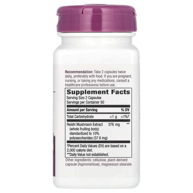 Nature's Way, гриб рейши, 376 мг, 100 веганских капсул (188 мг в 1 капсуле)