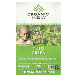 Organic India, Зеленый чай с тулси, 18 пакетиков, 34,2 г (1,21 унции)