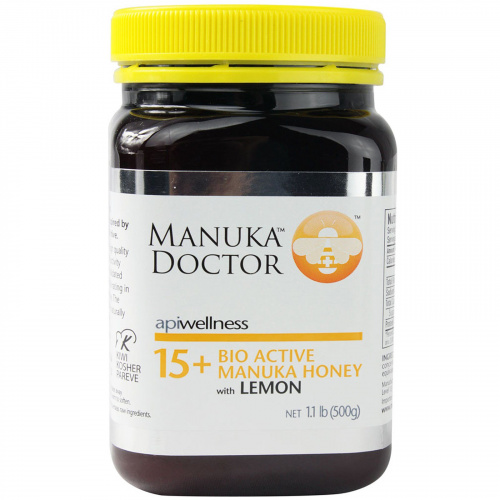 Manuka Doctor, Apiwellness, Био Активный Манука Мед с лимоном,  15+, 1,1 фунта (500 г)