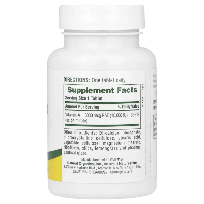 Nature's Plus, Витамин А, 10000 МЕ, 90 таблеток