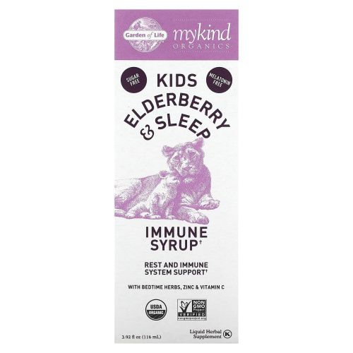 Garden of Life, Mykind Organics, Kids Elderberry & Sleep, Immune Syrup with Bedtime Herbs, Zinc & Vitamin C, 3.92 fl oz ( 116 ml)