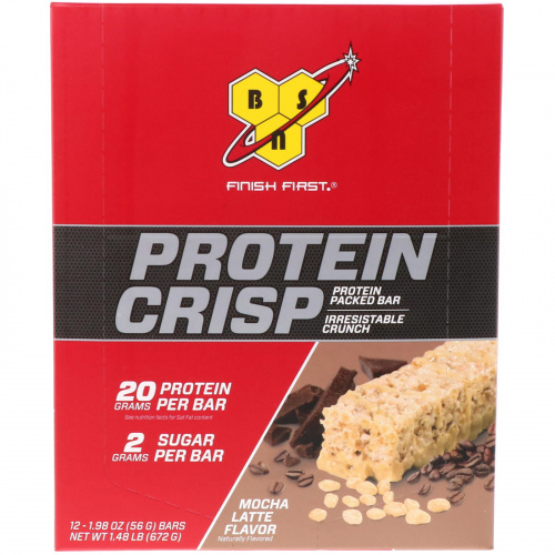 BSN, Protein Crisp, со вкусом кофе мокко латте, 12 батончиков, 1,98 унц. (56 г.) каждый