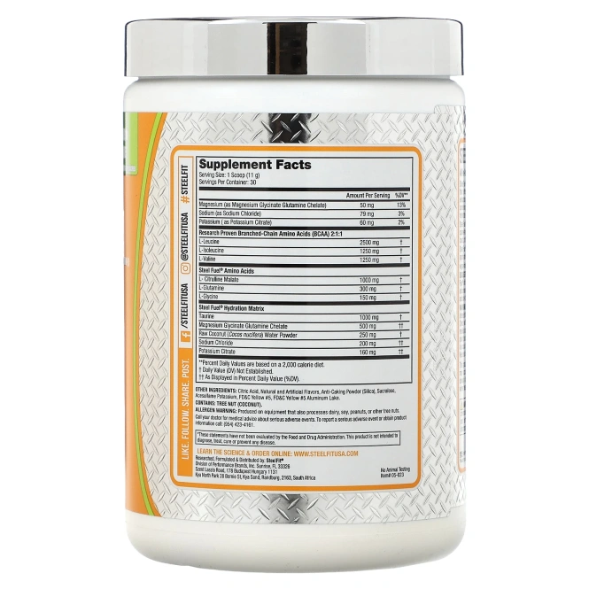 SteelFit, Steel Fuel, универсальное средство с разветвленной цепью и BCAA + увлажняющая добавка, лимон и лайм, 330 г (11,64 унции)