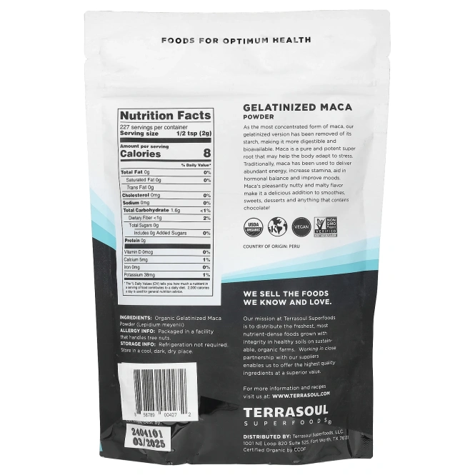 Terrasoul Superfoods, Порошок маки, желатинизированный, 16 унций (454 г)