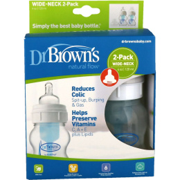 Dr. Brown's, Natural Flow, Wide-Neck, Level 1, 0 + Months, 2 Pack Bottles, 4 oz (120 ml) Each