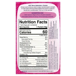 KOS, Hydration + Protein, освежающая смесь для напитков, ягоды, 7 пакетиков по 18 г (0,65 унции)