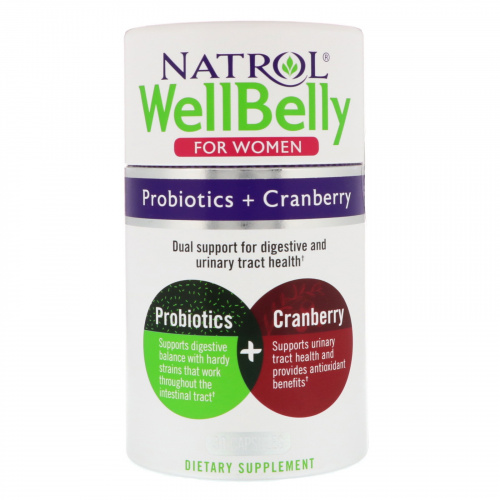 Natrol, WellBelly, Пробиотики + Cranberry, Для женщин, 30 капсул